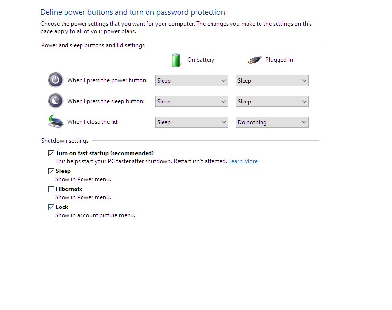 windows power settings fast startup