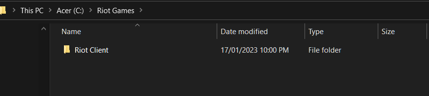 Riot Client inside Riot Games Folder in C:\