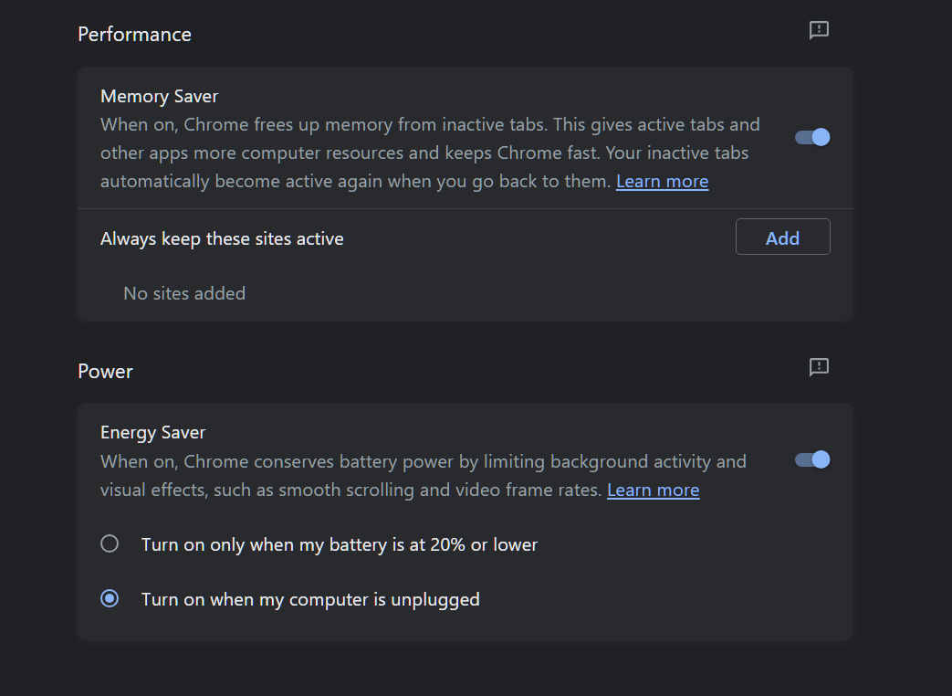 Google Chrome's Memory and Battery Saver Features