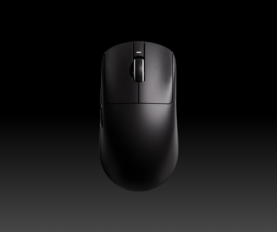 a black computer mouse on a black background VXE R1